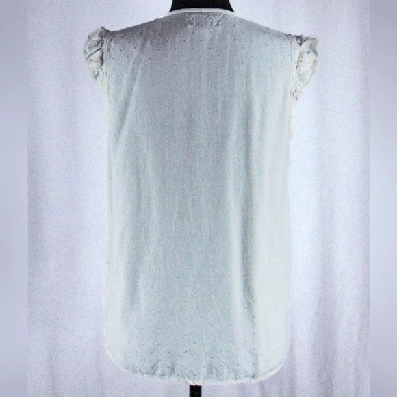 Aruba Blue Sleeveless Blouse, Ruffled Detail, Floral Embroidery sz M - Picture 3 of 8